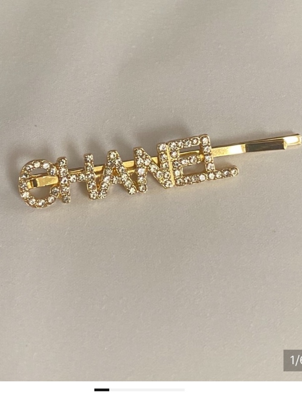 CHANEL Gold Crystal Logo Hair Pin